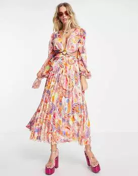 Яркое платье макси с вырезами и вырезами в виде колец ASOS DESIGN ASOS DESIGN