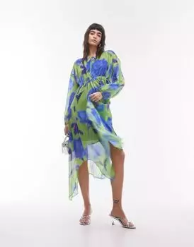 Яркое платье миди без рукавов Topshop с v-образным вырезом