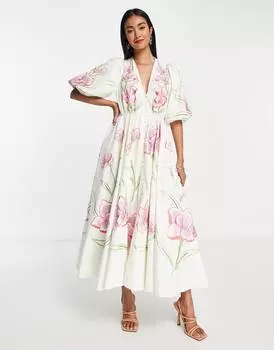 Яркое платье миди с цветочной вышивкой на пуговицах ASOS EDITION
