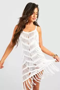 Яркое платье с кистками крючком Boohoo, белый