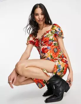 Яркое розовое платье миди с цветочным принтом Topshop