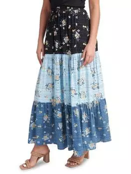 Ярусная длинная юбка с цветочным принтом DR2 by Daniel Rainn Blue multicolor