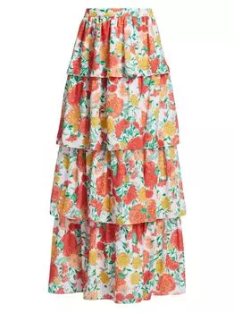 Ярусная длинная юбка с цветочным принтом Wayf, красный