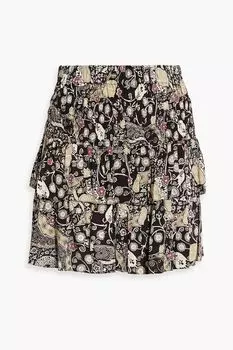Ярусная мини-юбка Cordelia из вуали с принтом ISABEL MARANT TOILE, черный