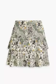 Ярусная мини-юбка Cordelia из вуали с принтом ISABEL MARANT TOILE, зеленый