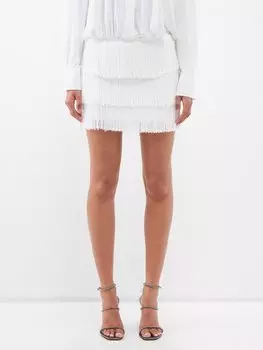 Ярусная мини-юбка из джерси с бахромой Norma Kamali, белый