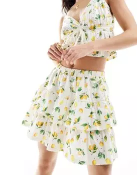 Ярусная юбка бродери с лимонным принтом ASOS DESIGN