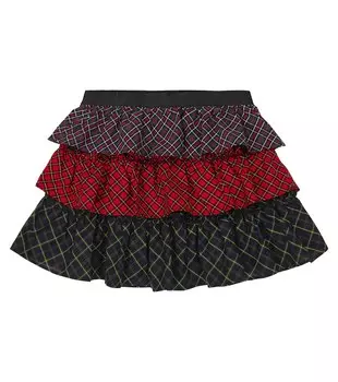 Ярусная юбка из хлопкового поплина в клетку тартан Polo Ralph Lauren Kids, мультиколор