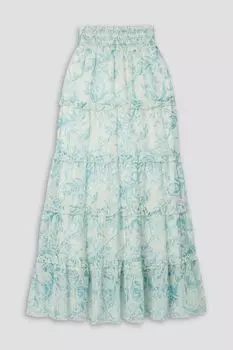 Ярусная юбка макси из английской вуали Aisha с принтом ALICE + OLIVIA, синий