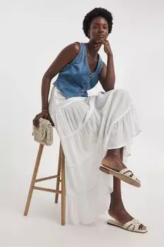 Ярусная юбка макси с жатым эффектом Jd Williams, белый