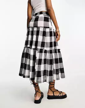 Ярусная юбка миди ASOS DESIGN Tall в крупную однотонную клетку