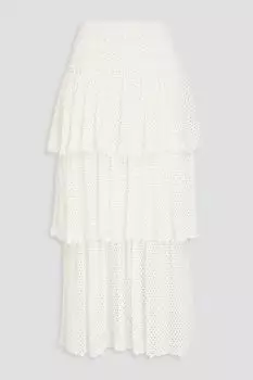 Ярусная юбка миди из хлопка крючком ZIMMERMANN, слоновая кость