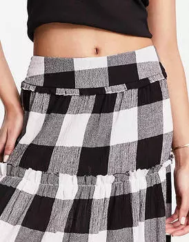 Ярусная юбка миди в однотонную клетку ASOS DESIGN