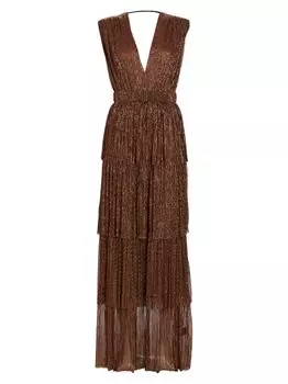 Ярусное металлическое платье Skylar с поясом и поясом SABINA MUSYEV, бронзовый