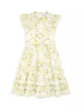 Ярусное мини-платье с рюшами для маленьких девочек и девочек Mac Duggal, желтый