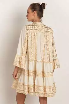 Ярусное мини-платье с вышивкой Greek Archaic Kori, бежевый
