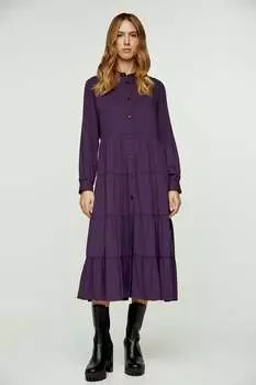 Ярусное платье баклажанового цвета с планкой на пуговицах Conquista, фиолетовый