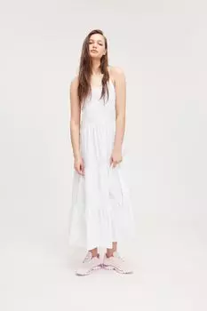 Ярусное платье макси из поплина Monki, белый