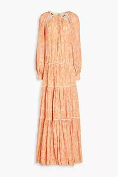 Ярусное платье макси Leila из плиссе-шифона с принтом SIMKHAI, оранжевый