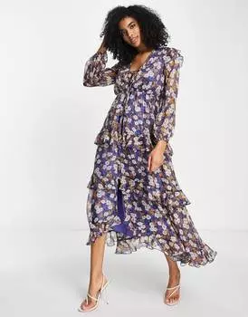 Ярусное платье макси с цветочным принтом ASOS DESIGN