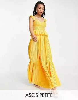 Ярусное платье макси с корсетом и складками ASOS DESIGN Petite цвета календулы