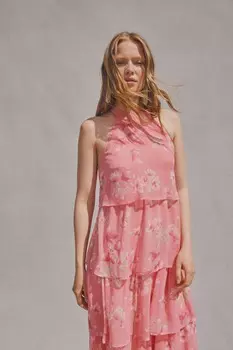 Ярусное платье макси с принтом Vila, розовый