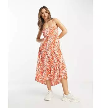 Ярусное платье макси с высоким подолом и открытой спиной с цветочным принтом ASOS DESIGN ASOS DESIGN