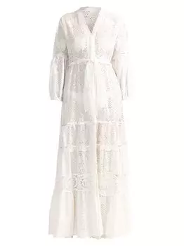 Ярусное платье макси Santorini с люверсами Shoshanna, белый