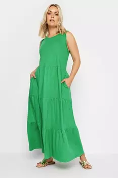 Ярусное платье миди без рукавов с ребристой отделкой Yours, зеленый