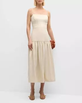 Ярусное платье миди Ivi с квадратным вырезом и бретелями Alexis, цвет Ivory