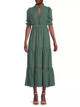 Ярусное платье миди с цветочным принтом Max Studio Emerald gold