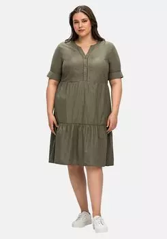 Ярусное платье миди с кружевными деталями sheego, хаки