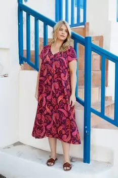 Ярусное платье миди с узором пейсли Live Unlimited, фиолетовый