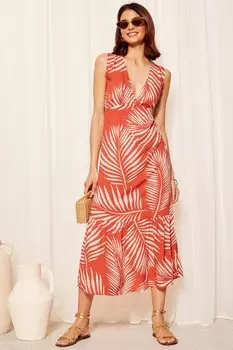 Ярусное платье миди с v-образным вырезом и бретелями Friends Like These, красный