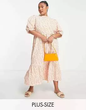 Ярусное платье миди Simply Be с цветочным принтом