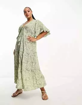 Ярусное платье миди Violet Romance Plus с оборками на рукавах с принтом пейсли Violet Romance