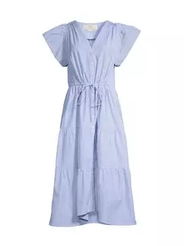 Ярусное платье-миди в полоску Kristi Birds of Paradis, синий