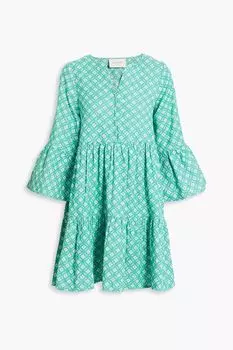 Ярусное платье мини Eliza из хлопкового жаккарда SUMMERY COPENHAGEN, нефритовый