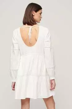 Ярусное платье мини Ibiza с длинными рукавами Superdry, белый