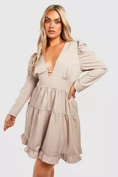 Ярусное платье плюс с пыльными рукавами Boohoo, серый