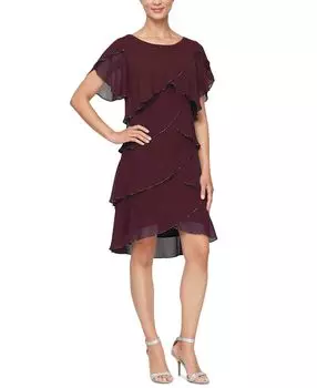 Ярусное платье прямого кроя с бисером SL Fashions, темно-фиолетовый