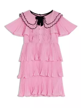 Ярусное платье с бантом и складками Self-Portrait Kids, розовый