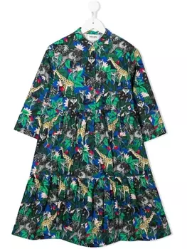 Ярусное платье с принтом Kenzo Kids, синий
