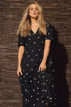 Ярусное платье с вышивкой и v-образным вырезом Long Tall Sally, черный
