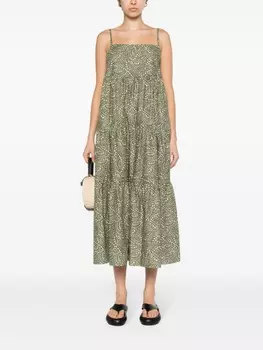 Ярусное поплиновое платье миди Matteau, зеленый