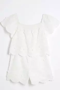 Ярусный комбинезон для девочек с вышивкой River Island, белый