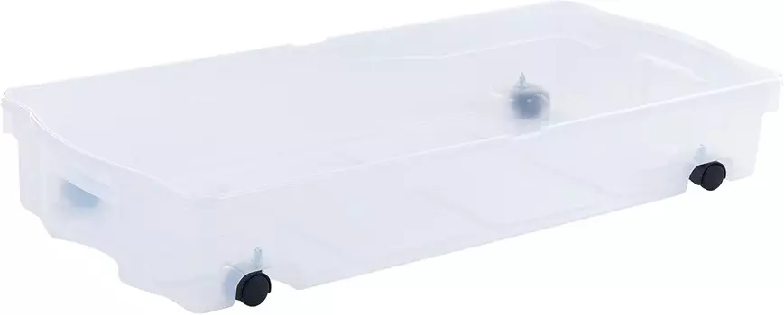 Ящик для хранения Rubbermaid под кроватью на колесиках, упаковка из 2 шт., 68 квартов, сделано в США, пластиковые контейнеры с двойными откидными крышками и прочными колесами, наглядное устройство для ограниченного пространства, Clear Bins & Lid...