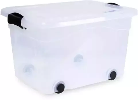 Ящик для хранения Siena Home "Anzio", (1 шт.), с колесиками и крышкой, пластик 45х36х61 см, цвет transparent