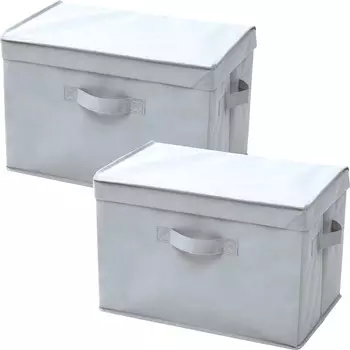 Ящик для хранения Yamazen YTCF-2PF(GY) с крышкой, набор из 2 шт., совместим с цветной коробкой, ручка в комплекте, ширина 15,0 x глубина 9,8 x высота 9,8 дюйма (38 x 25 x 25 см), готовый продукт, серый