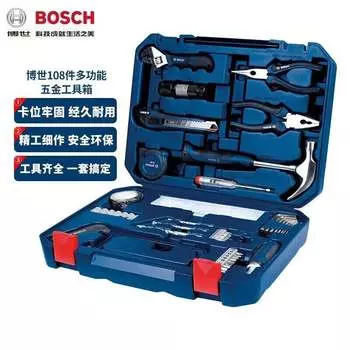 Ящик для инструментов Bosch, бытовой многофункциональный набор ручных инструментов, 108 предметов, комплект для хранения дома